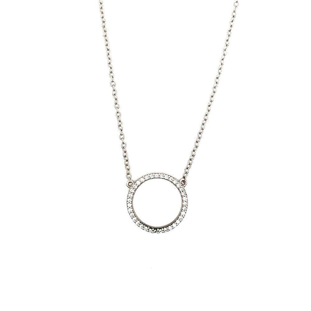 925 Silver Pave Cz Circle Necklace‎